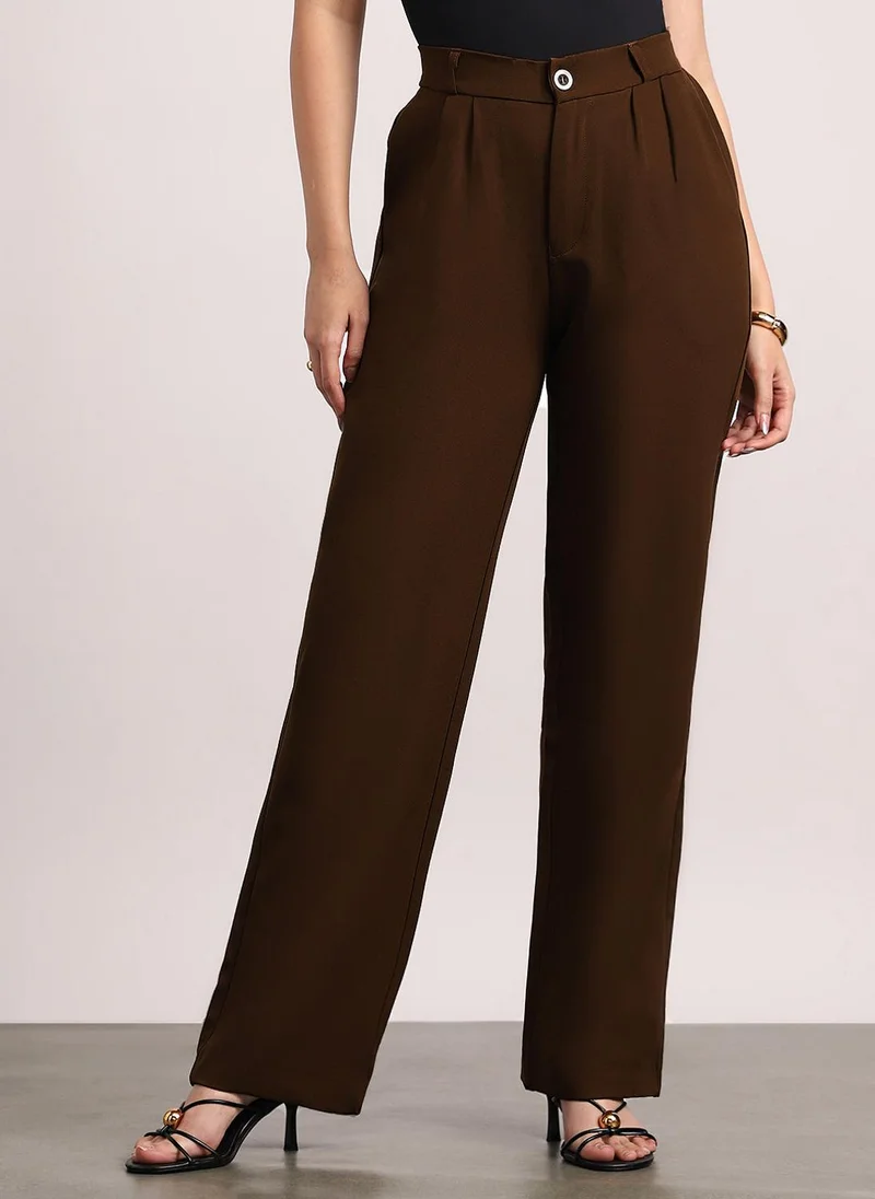 Urbano Fashion Women's Brown Loose Baggy Fit Solid Korean Pants Stretchable